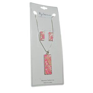 Beyonce Fashion Pink Gold Abstract Pendant Necklace Earring Set Jewelry Women